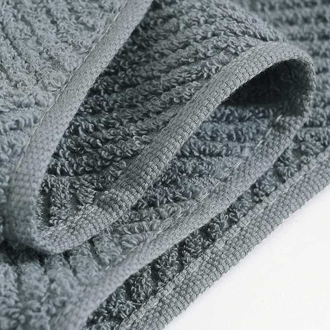 sense gnosis Grey Striped Hand Towel 13 X 29 Inch, 2 PC | Herringbone Pattern Premium 100% Cotton Ultra Soft Highly Absorbent Hand Towel Set for Bathroom