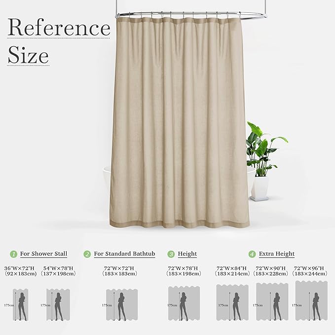KGORGE Linen Shower Curtain - Semi Sheer Lightweight Button Hole Half Privacy Quick Dry Shower Curtains for Bathroom Bathtub Decor, Angora, 54 x 78 inches Long, Hooks Included