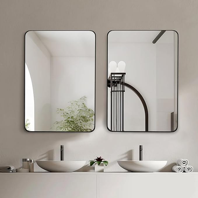 CULER Black Bathroom Wall Mirror,20 x 30 Inch Rectangle Vanity Modern Tempered Glass Mirror for Bedroom,Living Room,Entryway (20x30 Inch, Black)
