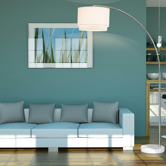 Major-Q Modern Arcing Floor Lamp - Tall Stand Up Arching Drum Shade - Large Contemporary Floor Lamp for Dining Rooms and Bedrooms - Corner Lamp for Office Lighting and Home Decor