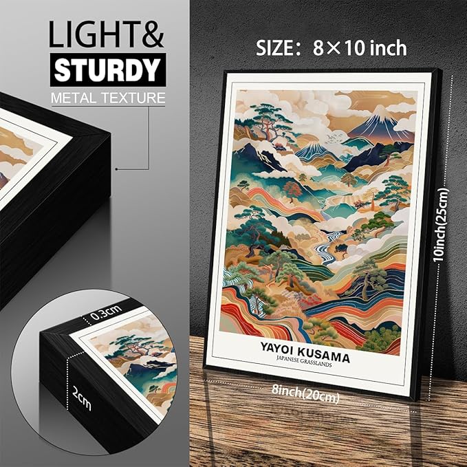 Vintage Yayoi Kusama Grasslands Posters Japanese Wall Art Yayoi Kusama Abstract Landscape Canvas Print for Stylish Room Bedroom Living Room Gallery Decor 8x10in Black Framed