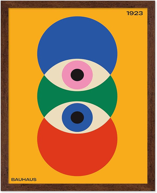 Poster Master Bauhaus Poster - Abstract Eyes Print - Graphic Design Art - Eye Art - Geometric Art - Chic Boho Art - Mid Century Modern Art - Living Room or Bedroom Wall Decor - 16x20 Brown Framed