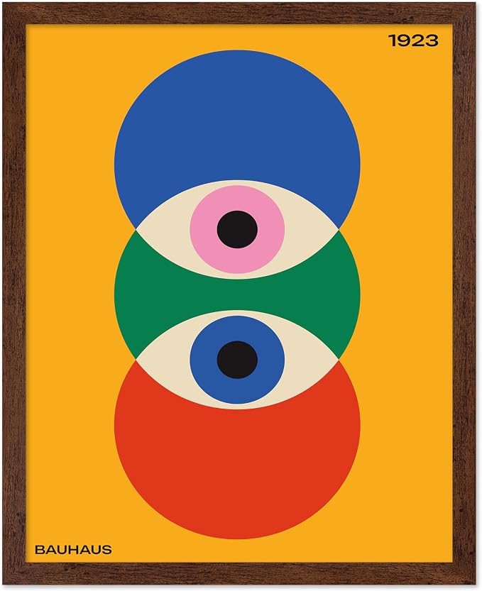 Poster Master Bauhaus Poster - Abstract Eyes Print - Graphic Design Art - Eye Art - Geometric Art - Chic Boho Art - Mid Century Modern Art - Living Room or Bedroom Wall Decor - 11x14 Brown Framed