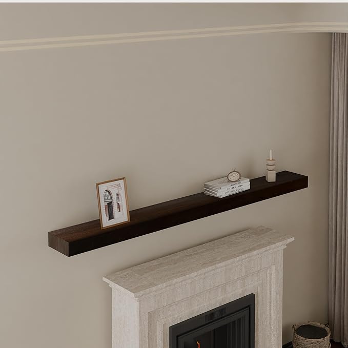 IEO Long Wooden Floating Shelves for Room Wall, Natural Wood Floating Shelves Wall Mounted Kitchen Shelf for Living Room, Bedroom, Kitchen,Bathroom, Storage (Walnut, 60in 1tier)