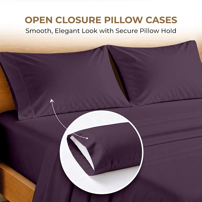 SGI bedding RV Short Queen Sheet Set 60x75, 600 TC Egyptian Cotton, 4 Piece Luxury Hotel Collection, Ultra Soft & Breathable, Fits RV Mattress Camper & Trailer, 15 Inch Pocket, Plum