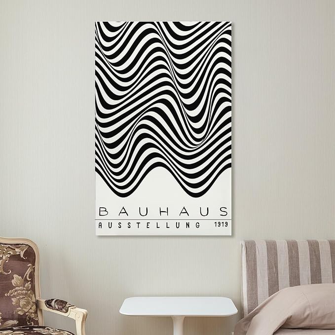 Bauhaus Print Poster,black And White Poster,Abstract Art,Minimalist,Stylish Mid Century Art Canvas Wall Art Print Poster For Home School Office Decor Frame-style 20x30inch(50x75cm)