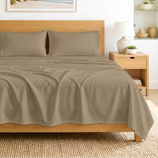 SGI bedding RV Short Queen Sheet Set 60x75, 600 TC Egyptian Cotton, 4 Piece Luxury Hotel Collection, Ultra Soft & Breathable, Fits RV Mattress Camper & Trailer, 15 Inch Pocket, Taupe