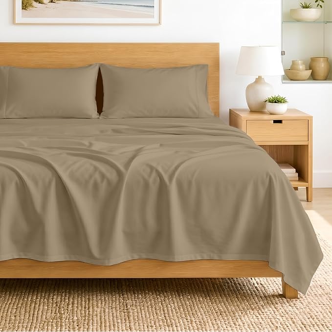 SGI bedding 100% Egyptian Cotton Sheets Queen Size – 600 Thread Count Sheets Set, Soft, Cooling, 15" Deep Pocket, Luxury Hotel Bedding, Breathable, Durable - Taupe