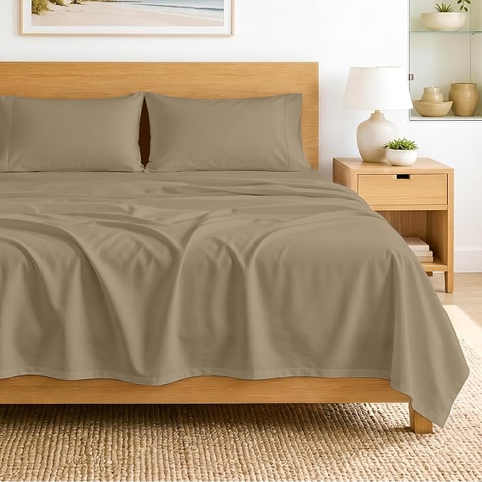 SGI bedding 100% Egyptian Cotton Sheets California King Size – 600 Thread Count Sheets Set, Soft, Cooling, 15" Deep Pocket, Luxury Hotel Bedding, Breathable, Durable - Taupe