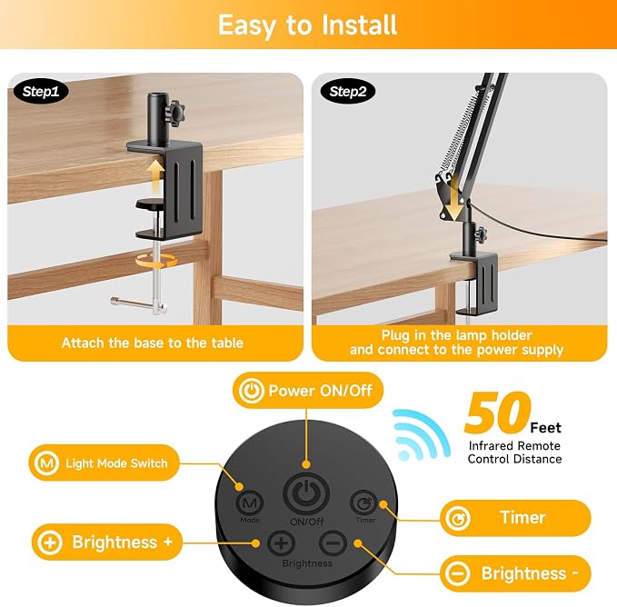 SKYLEO Desk Lamp - LED Desk Light - 5 Color Modes X 11 Brightness Levels, Timmer & Memory Function, Eye Caring, Easy Installation