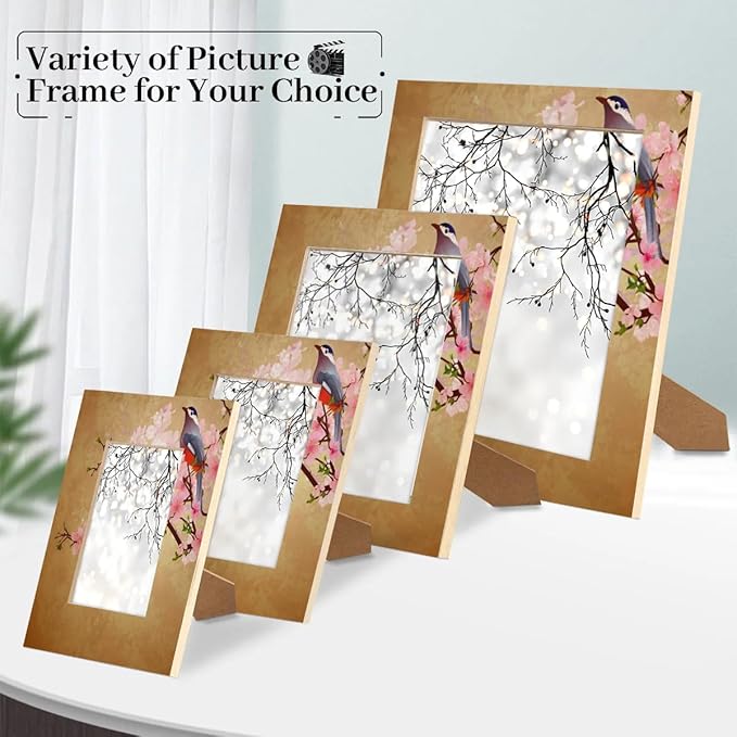 Retro Cherry Flower Birds 5x7 Picture Frame Wooden Photo Frames for Tabletop Display Wall Mounting Fits 5x7 Pictures Home Office Decor