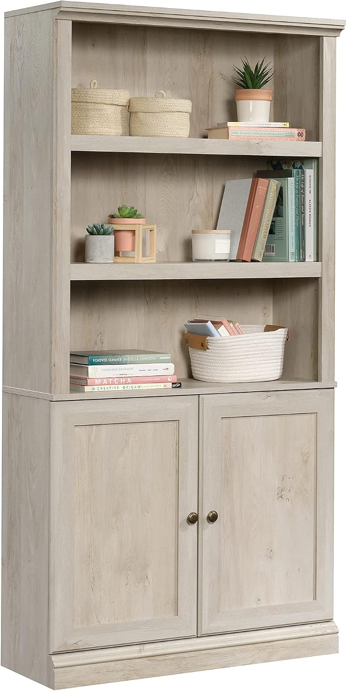 Sauder Miscellaneous Storage Bookcase with Doors, Adjustable Shelves, 5 Shelf Bookcase - Chalked Chestnut Finish