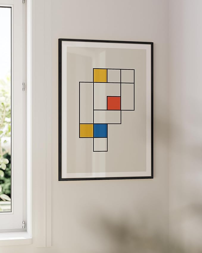 HAUS AND HUES Bauhaus Modern Colorful Abstract Wall Art - Retro Mondrian Print, Mid Century Modern Wall Art Work, Individual Abstract Art, Retro Poster, Multi Squares Art (Unframed, 24x36)