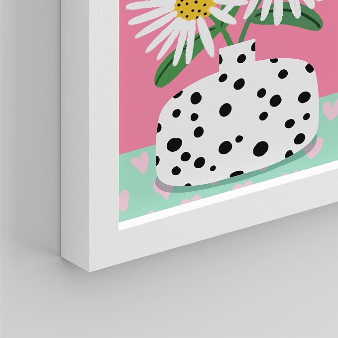 SIGNWIN Framed I'm a Barbie Girl in The Barbie World Wall Art, Set of 4 Heart, Chrysanthemum Illustration Wall Decor Prints, Preppy Room Decor Wall Décor for Living Room, Bedroom - 12"x16" White