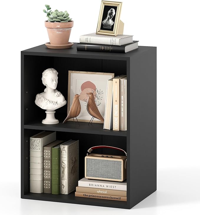 Giantex 2 Cube Bookshelf and Bookcase, 2-Layer Storage Shelf w/Large-Capacity Open Storage Space, MDF P2 Veneer, for Living Room Bedroom Study Office Multi-Functional Furniture Display Cabinet, Black