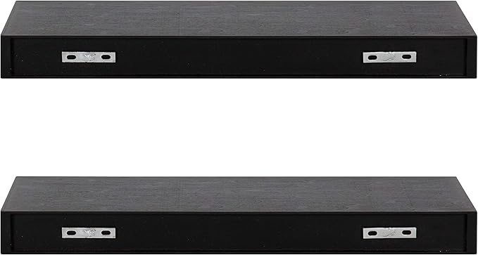 Kate and Laurel Havlock Modern Floating Shelves, Set of 2, Black, Sophisticated Storage and Display Shelves for Wall