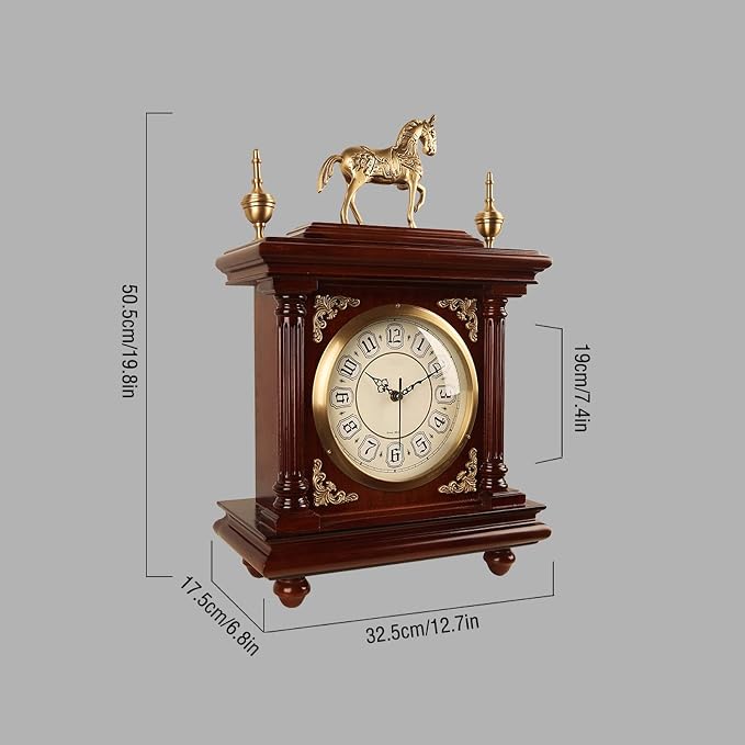 Vintage Brass Desk Clock Household Wooden Desk Clock for Bedroom Living Room Office Desk Decor Clocks