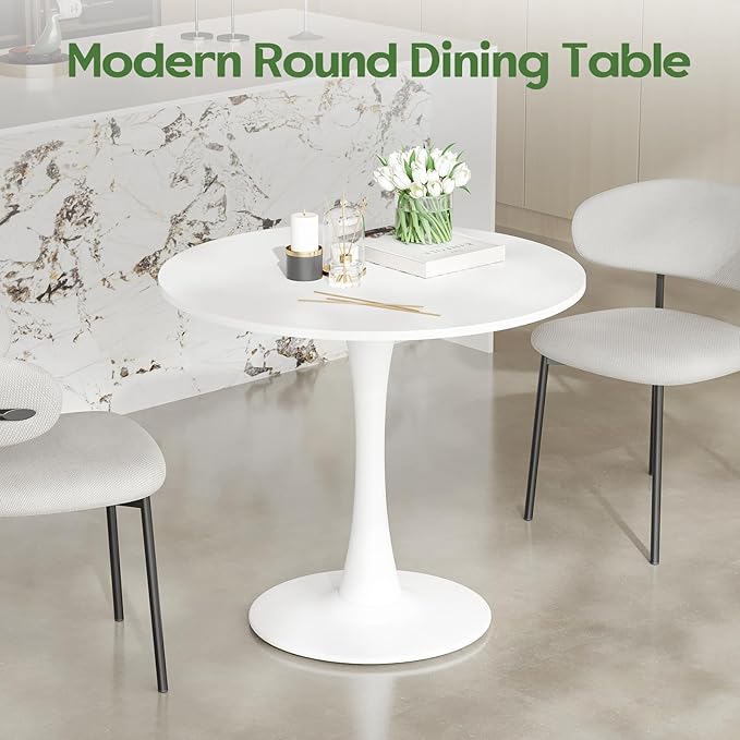 Soohow 31.5" Small Round Dining Table Seats Up to 2-4 People,Wood Tabletop Tulip Dining Table with Metal Pedestal Base