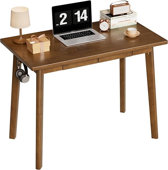 Solid Wood Desk with Drawers - 39 x 16 Inch Modern Narrow Desks, Rubber Wood Study Table, Small Writing Desk for Small Spaces|Bedroom - Black Desks