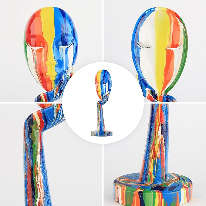 Creative Simple Colorful Women Face Art Statue Thinker Lady Sculpture Abstract Characters Crafts Ornaments Home Decor Modern Office Bedroom Study Room Studio Decorations (Large 15.3x4.9x4.9in)