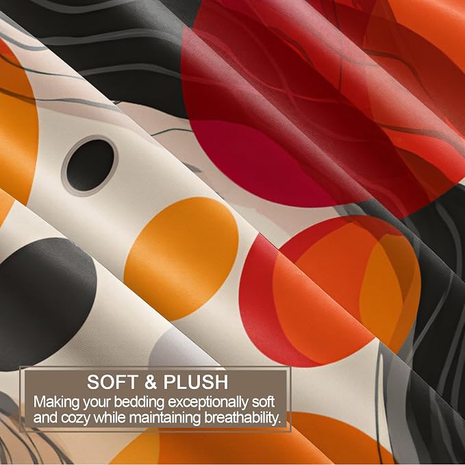 Abstract Burnt Orange Duvet Cover Twin Size, Retro Medieval Bedding Set 2 Piece Kids and Adults Vibrant Modern Comforter Cover and 1 Pillow Sham with Zipper Closure