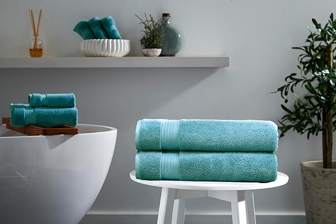 Ozdilek 2-Piece Bath Towels, 30x60 550GSM– 30x60 Inches, 100% Turkish Cotton, Luxury Quick Dry, Extra Large, Fade-Resistant, Eco-Friendly, Spa Towel, Cotton Towel (Milky Blue)