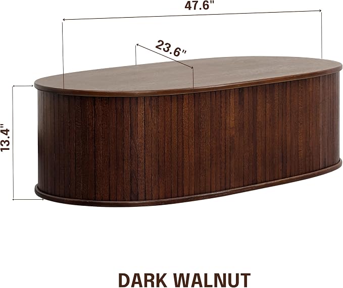 NTC Stream Coffee Table, Modern Oval Wooden Center Table with Vertical Groove Design, Stylish Living Room Decor, Contemporary Minimalist Style for Home and Office, Easy Assembly - Dark Walnut