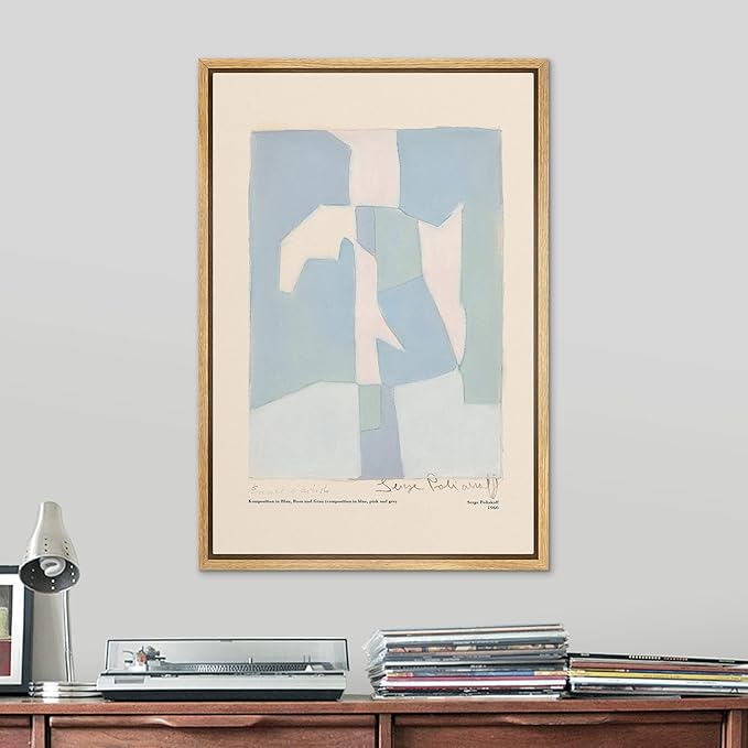 SIGNLEADER Framed Canvas Print Wall Art Serge Poliakoff Blue Pastel Blocks Abstract Shapes Illustrations Fine Art Decorative Minimalist Relax/Calm for Living Room, Bedroom, Office - 16"x24" Natural
