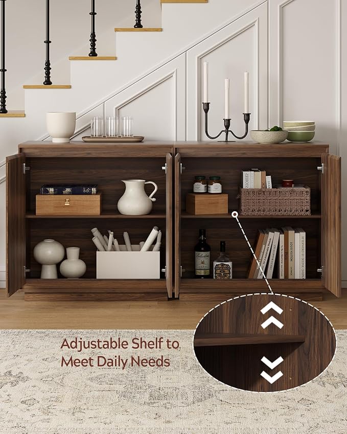 3pcs Sideboard Cabinet Buffet Cabinet with Storage with Adjustable Shelves and Handle-Free Design Suitable for Kitchens,Hallway,and Living Rooms Brown