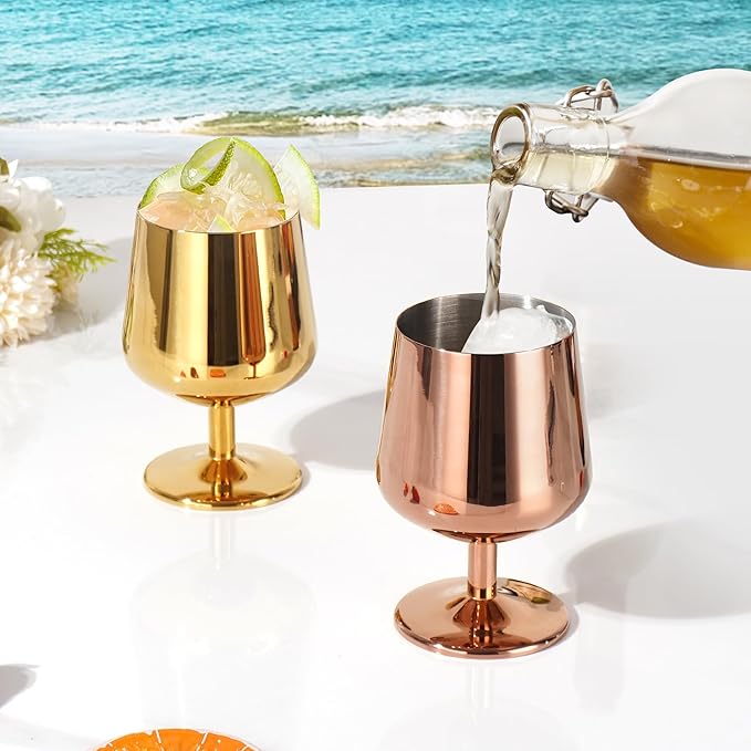 12oz Brandy Snifters Set of 4, Cognac Snifter Glasses, Sniffer Glass Whiskey, Black Drinking Glasses, Sniffer Glasses Bourbon, 18/10 Stainless Steel, Dishwasher Safe, Ideal Gift For Men, Wine Lover