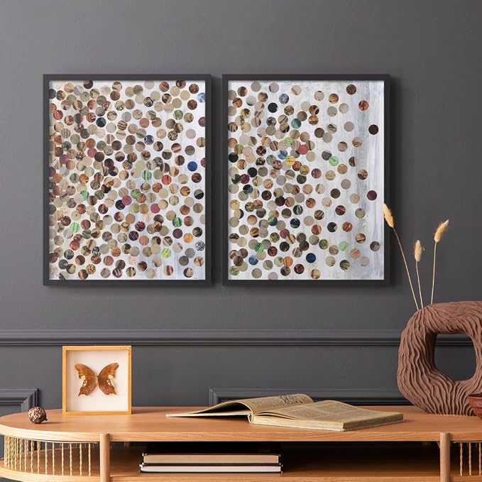 Renditions Gallery Set of 2 Peel & Stick Framed Prints, Textured Abstract Wall Art, Scattered Circular Cutouts Wall Decor, Re-Stickable - Ready to Hang - 11"x14" - Black Frame LT588