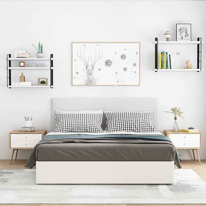 MXCSE Wall Shelves, Wall Mounted Bookshelves, DIY Floating Shelves for Wall, Wood Hanging Book Shelves for Room, Bedroom, Living Room, Easy Installation (White, 50W x 17H)