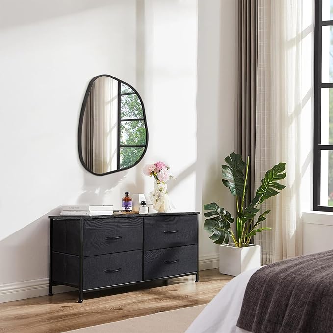 Irregcular Wall Mirror 20"x16" Black Asymmetrical Bathroom Mirror Metal Framed Modern Decorative Vanity Mirrors for Bedroom Living Room Entryway
