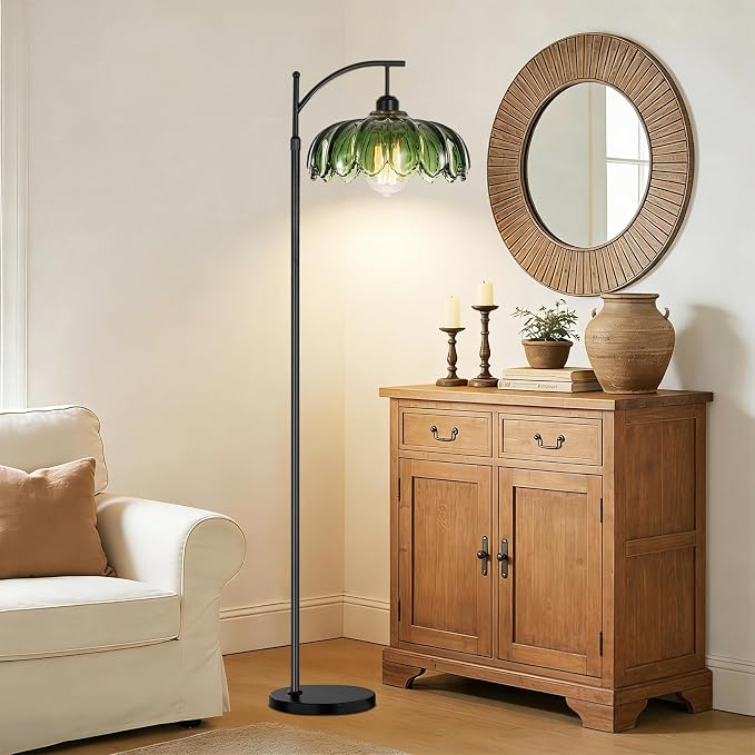 ILLMTW Glass Floor Lamp for Living Room,Bedroom,Mid Century Modern Standing Lamp with Remote,Dimmable Black Tall Lamp Lamp Vintage Retro Arc Floor Lamps Flower Floor Light Boho Bohemian