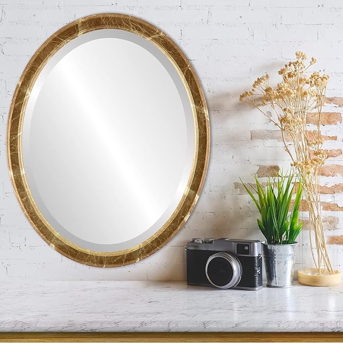 OVALCREST Oval Beveled Wall Mirror for Home Decor - Toronto Style - Champagne Gold - 26" x 22"