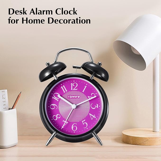 rjuwurv 4" Loud Alarm Twin Bell Alarm Clock, Night Light, Desk Clock Table Alarm Clock Bedroom Alarm Clock(Sweet Cool)