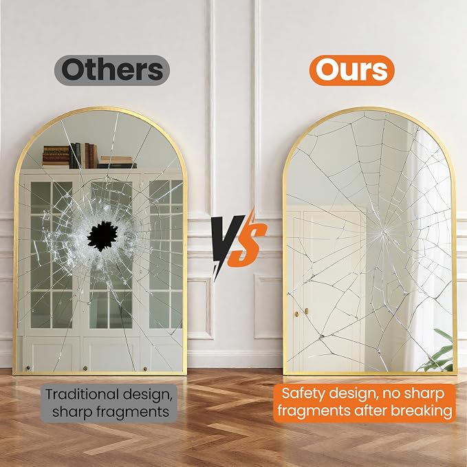Sweetcrispy 38"x30" Arched Gold Bathroom Mirrors for Wall, Bathroom Mirrors for Over Sink, Metal Framed with HD Shatter-Proof Glass for Entryway, Living Room, Bedroom, Home Decor
