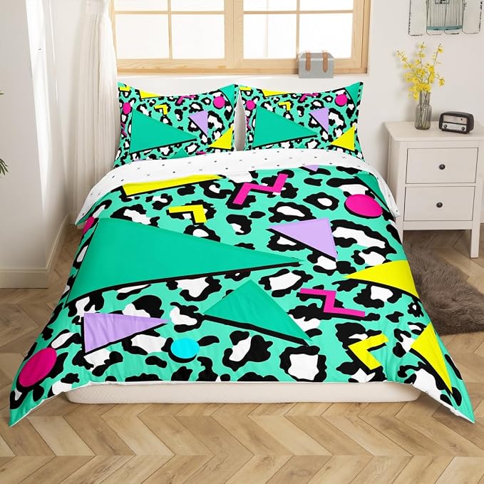 Memphis Style Duvet Cover Full Abstract Colorful Design With Dots Funky Bedding Set For Kids Child Girls Vintage Eighties Comforter Cover Memphis Fashion Bed Sets 80'S Style Retro 1980s Home Decor