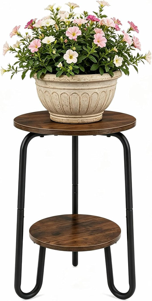 TREEZITEK 2 Tier Plant Table,Plant Stand Indoor Round Flower Pot Stand,17.8 Inch Tall Corner Plant Holder for Living Room, Balcony,Small Side Table for Coffee and The Remote
