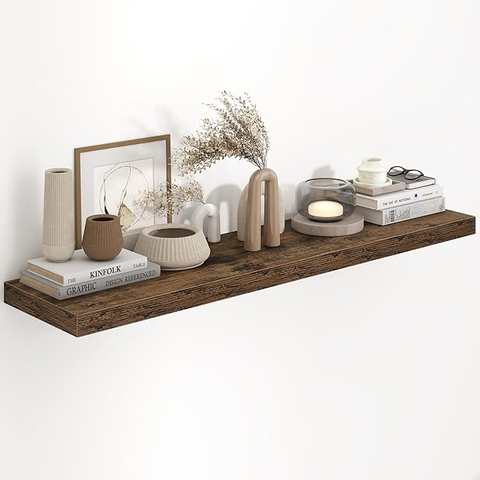 48"W x 9.3"D Floating Shelves for Wall, Wall Mounted Bathroom Shelves 1 Pack Deep Floating Shelf for Bedroom Kitchen Living Room, Rustic Wooden Wall Shelf with Invisible Bracket for Books Decor