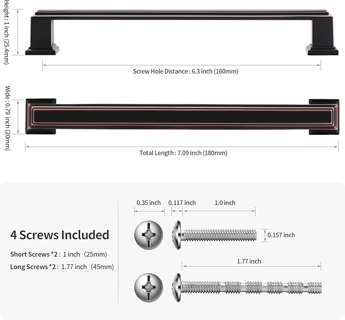 Lardmon 10 Pack 6.3 Inch(160mm) Hole Center Oil Rubbed Bronze Modern Cabinet Pulls Kitchen Cabinet Handles Kitchen Cabinet Hardware Timeless Drawer Pulls for Dresser Cupboard Wardrobe, ORB(6.3x10)