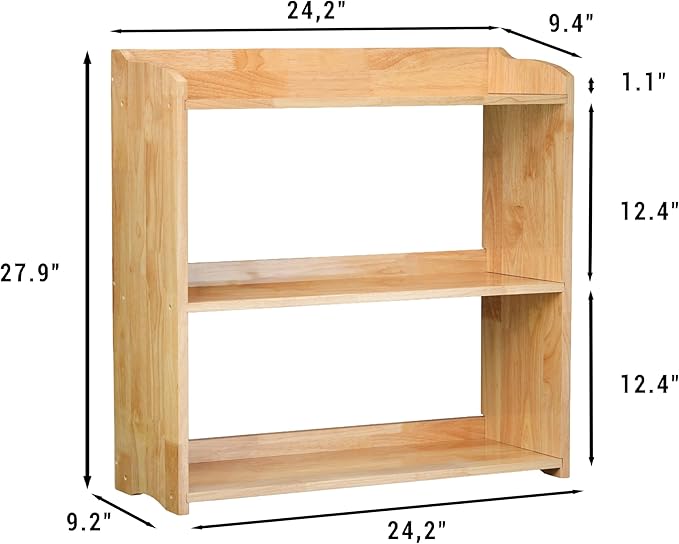 Bookcase by Natural Wood, Wooden 3 Tier Bookshelf, Small Wood Bookcase Storage Shelf, Open Shelf Organizer for Bedroom, Living Room and Office.