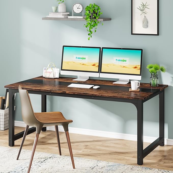 Tribesigns Modern Computer Desk, 63 x 31.5 inch Large Office Desk Computer Table Study Writing Desk Workstation for Home Office, Rustic/Black