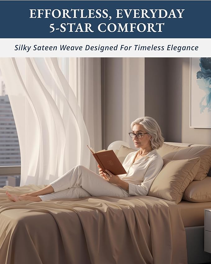 LANE LINEN 100% Egyptian Cotton Split King Sheets for Adjustable Beds- Soft & Comfy Sateen Weave for Silky Finish, Cool Breathable Eco Friendly Sustainably Produced Bedding- Taupe