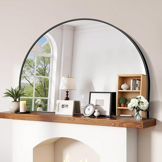 CIRCUMI Arched Wall Mirror, 48"x36" Black Arched Mirror with Tempered Glass, Metal Frame, Large Size for Entryway Table, Mantel,Living Room,Over Sink,Arch Mirror for Decor,Shatterproof&Crystal-Clear