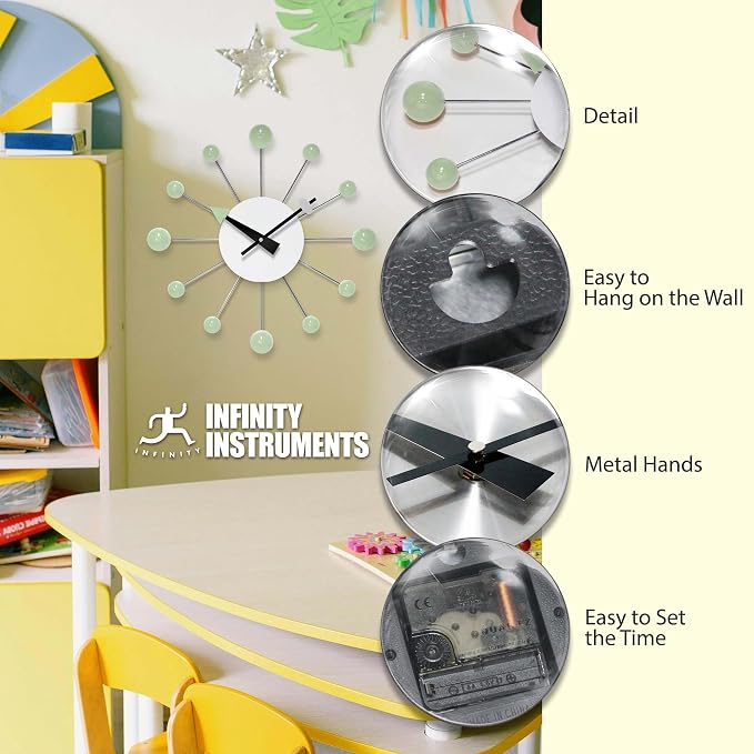 Infinity Instruments Orb Spoke Starburst Wall Clock, Mint Green, 15"