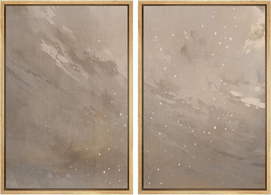 IDEA4WALL Framed Canvas Print Wall Art Set Soft Beige Starry Sky Minimalist Abstract Night Scene Illustrations Modern Art Decorative Calm/Zen for Living Room, Bedroom, Office - 24"x36"x2 Natural