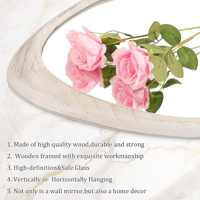 AAZZKANG Irregular Wooden Wall Mirror 28"x20" Asymmetrical Large Hanging Mirrors for Bedroom Living Room Entryway Bathroom Farmhouse Home Decor
