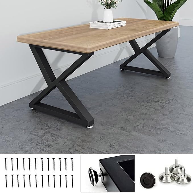 TIEOU Metal Coffee Table Leg 16 inch Heavy Duty Z Shape Table Legs DIY Modern Bench Legs, Industrial Furniture Legs, Set of 2