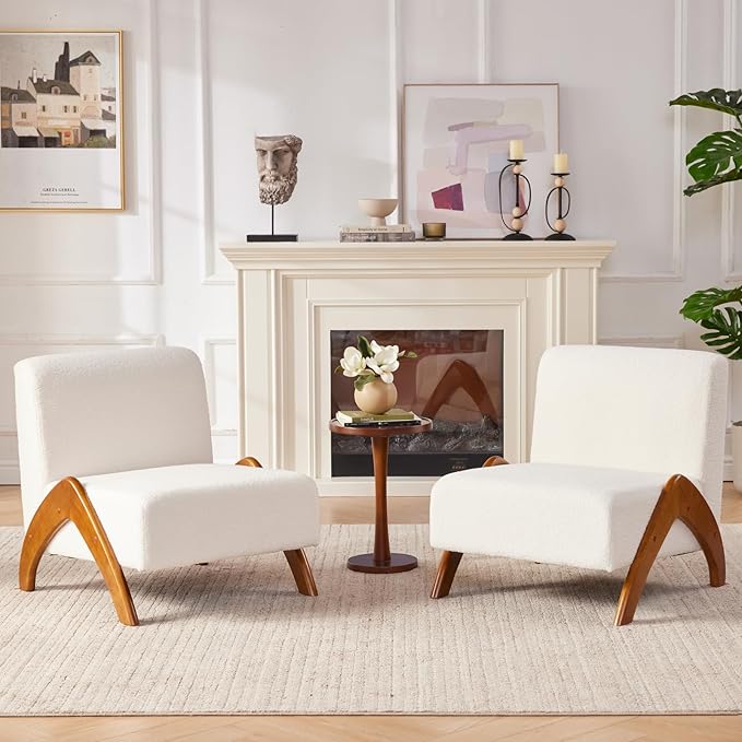 Oversized Accent Chair, upholstered armless mid Century Modern Living Room Chair with Wooden Legs for Bedroom/Office/Cafe, Sherpa Cream